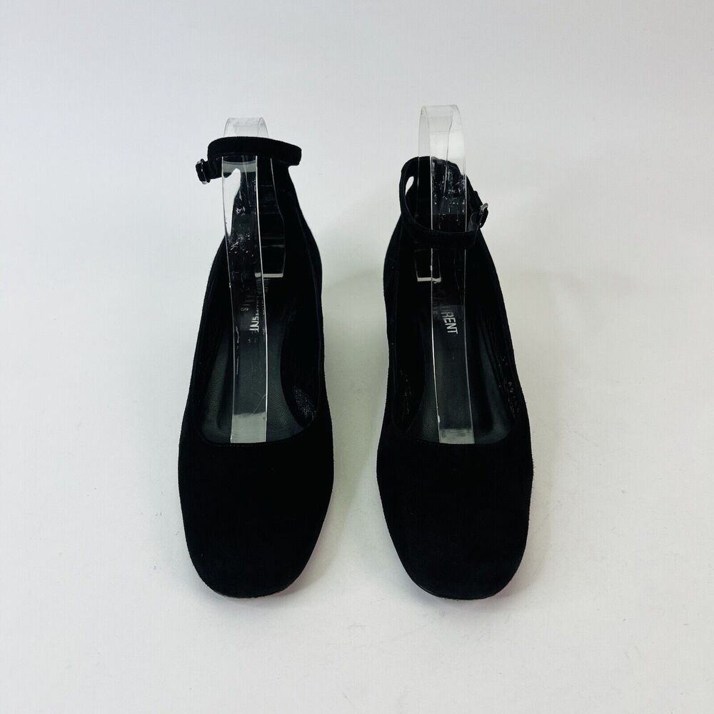 Saint‎ Laurent Babies Block Heel Ankle Strap Pumps Black Suede Women’s Size 37 - Picture 2 of 14